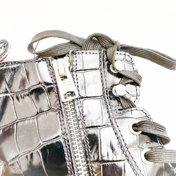 All Saints Donita Combat Boot Black Leather Croc Embossed Size 40 - Picture 5 of 7